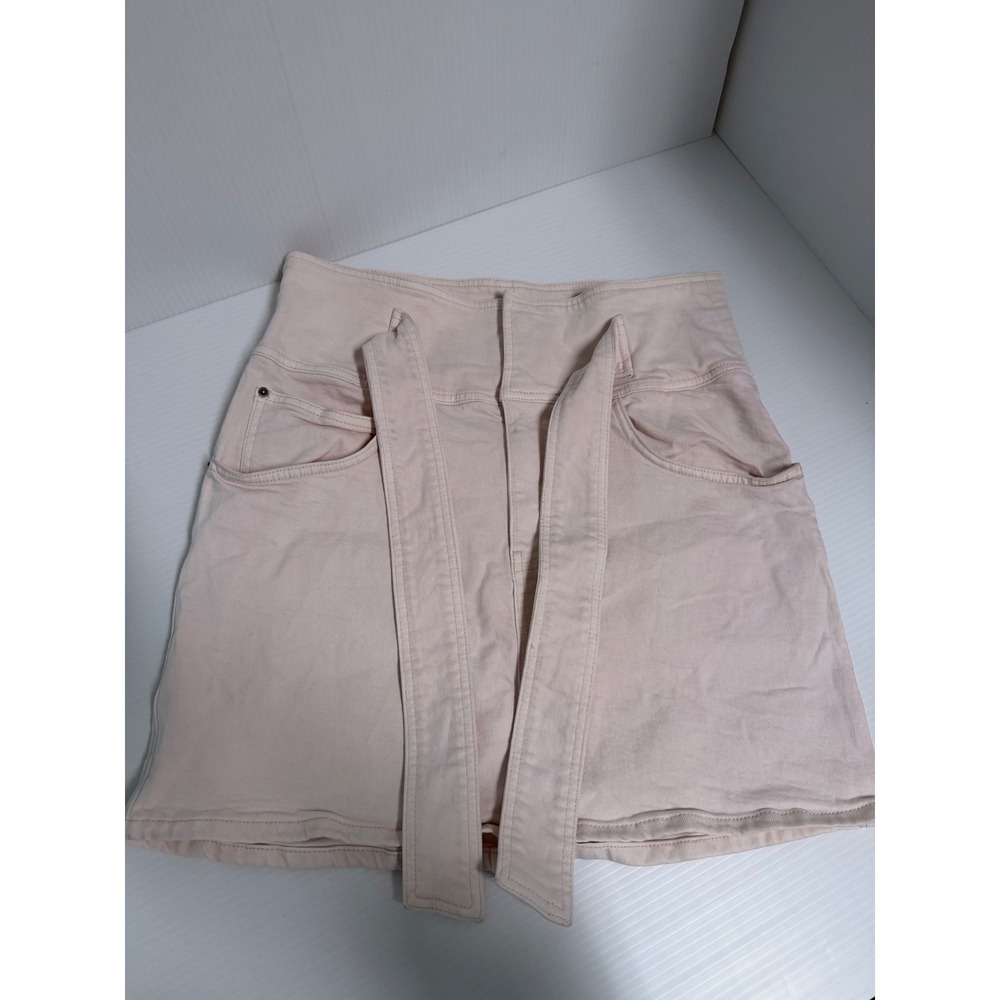 Rebecca Minkoff Pink High Waisted Denim Mini Skirt with Tie Belt Size L